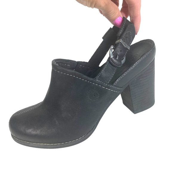Timberland Shoes - Timberland mules clogs slip on. sling back black leather earthkeepers heels 7.5